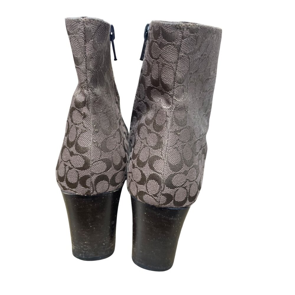 Coach Brianna womans 3" block heel canvas monogram ankle boots sz 7.5B SKU 9824 - Picture 13 of 16